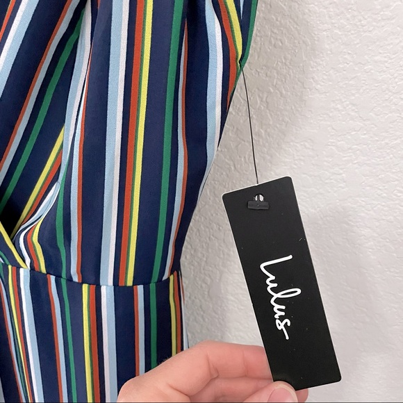 Lulus Allyson Navy Multi Striped Culotte Jumpsuit - Picture 5 of 9